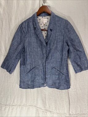 Under Skies Blue 100% Linen 3/4 Sleeve Blazer Jacket Size Small EUC